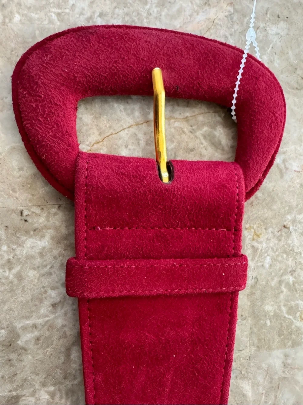 Donna Karan Red Suede Vintage Statement Belt withGold-Tone Buckle Size Small